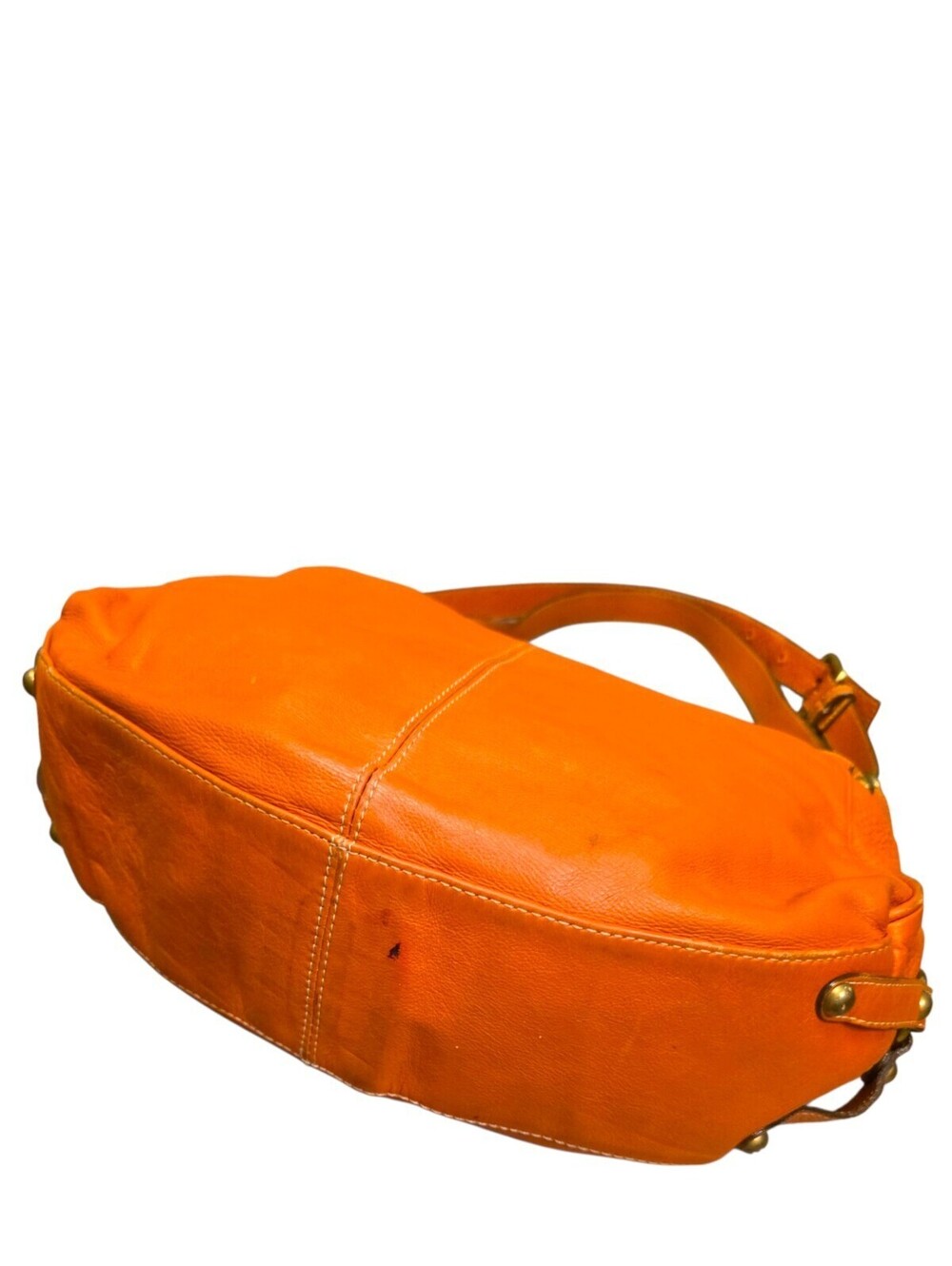 Toscani Made in Italy Genuine Leather Orange Hobo Shoulder Bag Slouchy Purse - Picture 6 of 16
